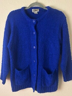 Vintage 80s Career Cozy Royal Blue Button-Up Cardigan